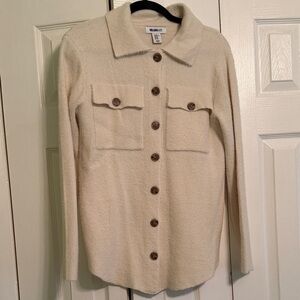 William Rast Cream Button-Up Shacket with Chest Pockets